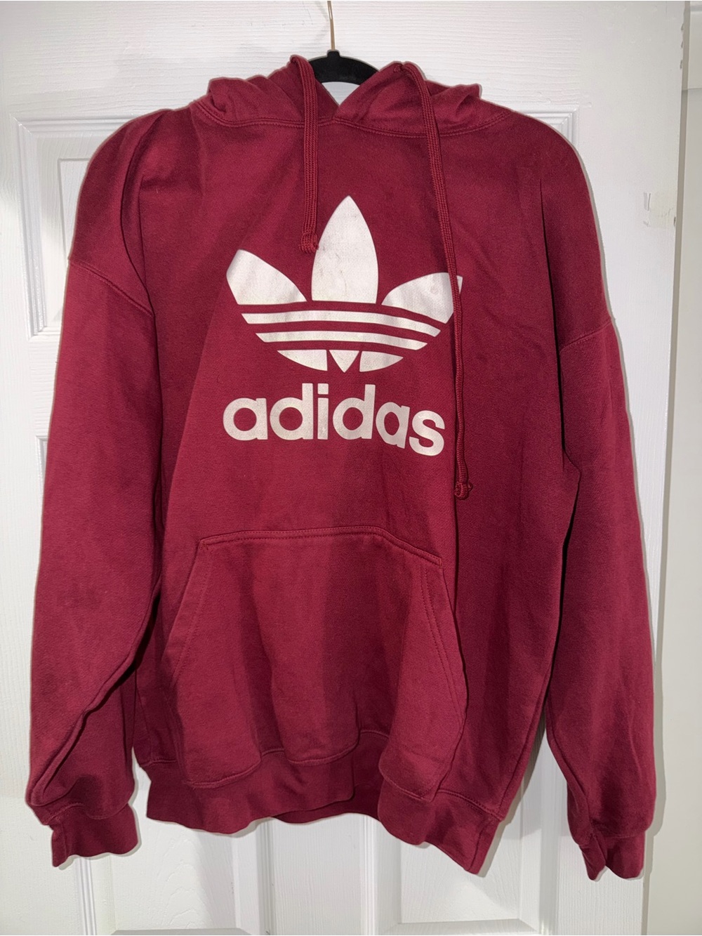 adidas Men's Burgundy Crewneck Hoodie with White Trefoil